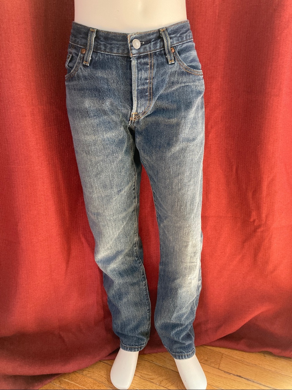 501 Levi’s , W 26 (30” measurements), inseam 27”, button fly